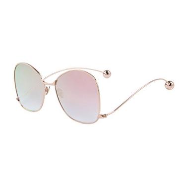 Imagem de Óculos de sol grandes com armação de metal para mulheres, retrô, lentes planas, óculos de sol com proteção UV, Armação dourada/lente espelhada rosa, Lens Width: 58 Millimeters