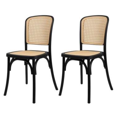 Imagem de Kit 2 Cadeiras Amis Rattan Preta Polipropileno Sala Cozinha Jantar Res