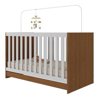 Imagem de Berço 3 Em 1 Com Colchão Incluso Doce De Leite Multimóveis Mp4244 Madeirado/branco