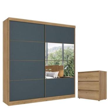 Imagem de Guarda Roupa Casal Malaga Glass 2 Portas Capuccino Azul Acetinado e Cô