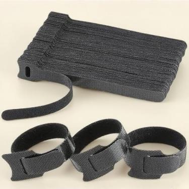 Imagem de Organizador de abraçadeiras multiuso reutilizável com gerenciamento de cabos ajustável em 7 cores, fita de gerenciamento de cabos de tecido de super fibra preta