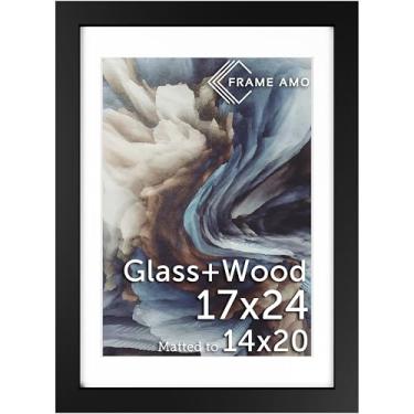 Imagem de Frame Amo Moldura para pôster de madeira maciça preta, 43 x 61 cm, tapete branco para imagem de 35 x 50 cm, frontal de vidro temperado, 3,8 cm de largura, 2,5 cm de espessura, ponta alta, substancial