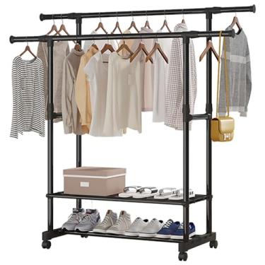 Imagem de Rack de Roupas com Rodas e Prateleiras Altura Comprimento Ajustáveis Metal Portátil para Pendurar Armazenamento Armário Quarto Entrada Loja Varejista