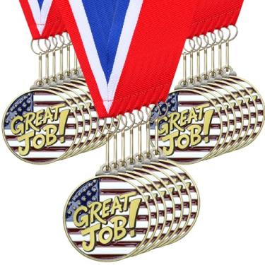 Imagem de Cunno 20 medalhas patrióticas de prêmio Great Job a granel Medalhão acadêmico de ouro de 5 cm com fitas de pescoço Troféu de Metal Prêmio Presente para Torneios Competições Festa