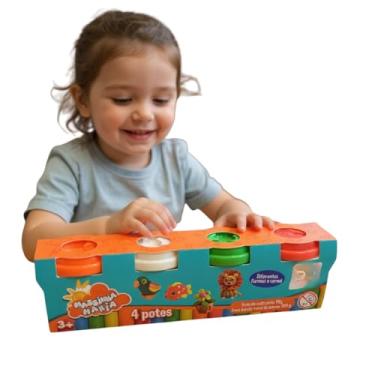 Imagem de Massinha de Modelar, Kit com 4 Potes Coloridos, 200g Total, Massa de Modelar Educativa para Crianças Acima de 3 Anos, com Moldes Divertidos