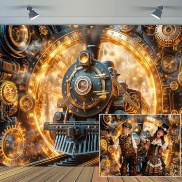 Imagem de 2,1 x 1,5 m pano de fundo de trem de máquina do tempo antigo metal antigo equipamento industrial a vapor fotografia fundo tempo viagem festa decoração papel de parede banner foto estúdio adereços