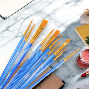 Imagem de Generic Conjunto de 10 pincéis de tinta, cor desfocada, azul, conjunto de 10 peças, tipo de tinta aplicável guache estilo pincel de ponta redonda, nylon, plástico, azul, branco