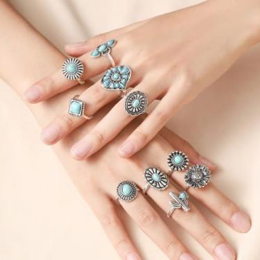Imagem de Anéis de turquesa ocidental para mulheres, grosso, empilhável, anel ajustável, joia boho, design country, anéis turquesa, estilo boêmio, para mulheres, joias ocidentais exclusivas
