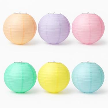 Imagem de 6 peças chinesas japonesas coloridas redondas penduradas lanternas de papel decorativas macaron coloridas de 25,4 cm, decorações para casamento, formatura, chá de panela, chá de bebê, festa de