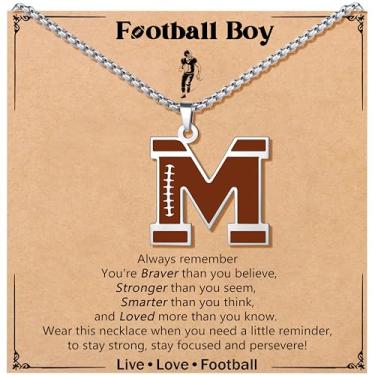 Imagem de JoycuFF Colar de futebol masculino com inicial A-Z, pingente de pingente de futebol em corrente de prata de aço inoxidável, presente de Natal personalizado para filho, neto e sobrinho, Aço inoxidável