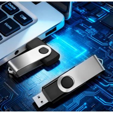Imagem de Pen drive USB de 16 GB com design giratório de 16 GB, pen drive com indicador de LED, para laptop, PC, computador (preto, 1 pacote)