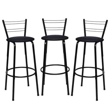 Imagem de Banqueta Altas Flórida Estrutura Preta 70cm Para Balcão Cozinha, Bar, Bistrô, Americano Kit 03 Unidades - Itagold (Preto)