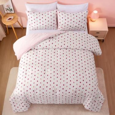 Imagem de Btargot Conjunto de cama de 3 peças de edredom rosa de morango para meninas, meninos e crianças, casal