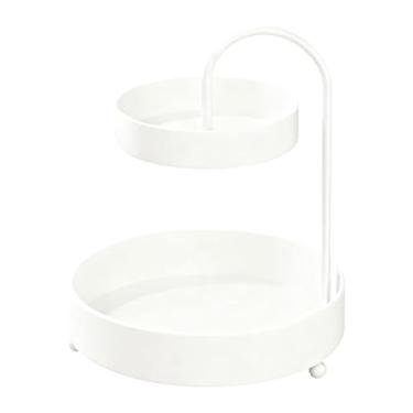 Imagem de Fenteer Fruteira de metal, fruteira de ferro aramado, organizador de 2 níveis, suporte para armazenamento de vegetais, ideal para sala de estar, Branco