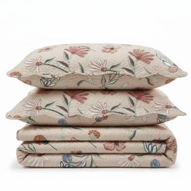 Imagem de Kit Cobre Leito Colcha Magnus Super King 3 Peças Dupla Face Estampado Floral - Rosa - 1...