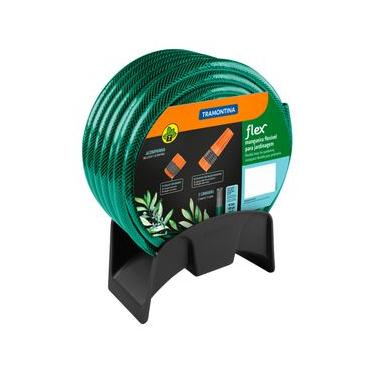 Imagem de Mangueira Flex Tramontina Verde em PVC 3 Camadas 20 m com Engate Rosqueado, Esguicho e Suporte Mural
