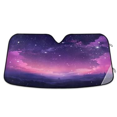 Imagem de ATTX Para-brisas de carro rosa Nebula Stars 144.8 cm x 80.0 cm Escudo solar universal com proteção UV, persiana de janela frontal automática dobrável para caminhões Sedans SUVs #460