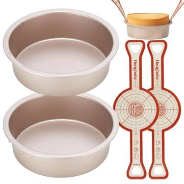 Imagem de HONGBAKE Conjunto de formas redondas de 20 cm para assar com 2 peças de tapetes de silicone para assar, formas de bolo antiaderentes, conjunto de 2, formas de bolo de camada mais profunda de 6,3 cm
