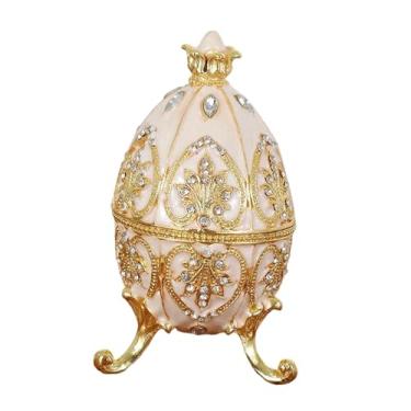 Imagem de oshhni Caixa de Ovos de Páscoa em Esmalte, Caixa de Joias em Metal Esmaltado, Objeto de Colecionador, Artesanato, Lembrança, Ornamento de Mesa, Decoração de, Branco