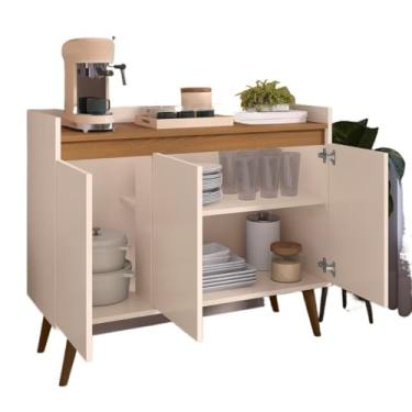 Imagem de Aparador Buffet Sala De Estar Cantinho Café Armário Cozinha 2,3,4 Portas Organizador Prático(Lívia 3 Off White Com Freijó)