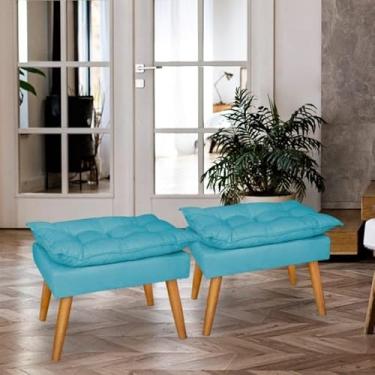 Imagem de Kit 2 Puff Decorativo Opala Bege – Puff Apoio para Pés Estofado Moderno para Sala, Quarto e Amamentação(Azul turquesa)