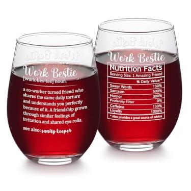 Imagem de Futtumy Presentes Work Bestie para Colegas de Trabalho, Taça de Vinho Definição de Bestie, Colega de Trabalho, Escritório Aniversário, Presentes de Natal para Mulheres Amigas Saindo da Festa de