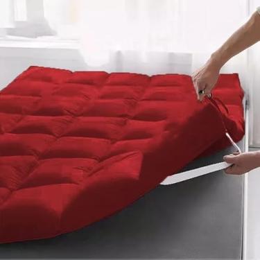 Imagem de Pillow Top Casal 400 Fios Protetor de Colchão com Elástico – Microppercal Macio Extra Espesso 5cm Lavável para Cama Casal Queen King (Vermelho,Queen)