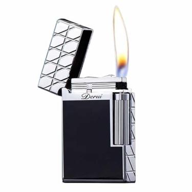 Imagem de KELEISI Isqueiro clássico de butano requintadamente esculpido vintage isqueiro deslizante lateral, recarregável para homens, pai, marido, colecionável exclusivo (combustível não incluído), preto prata