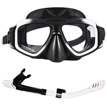 Imagem de Conjunto de snorkel para adultos com máscara natação anti-embaçamento e tubo teto seco snorkeling cinta silicone ajustável design anti-vazamento visibilidade submarina clara
