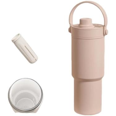 Imagem de Copo de água isolado de 740 ml - adequado para porta-copos, copo à prova de vazamento - feito de aço inoxidável reutilizável e cerâmica como forro de presente para homens e mulheres. (Forro de