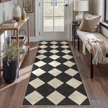 Imagem de PureCozy Tapete quadriculado de corredor 7,5 x 20,3 cm para corredores, preto, lavável, tapete antiderrapante de pelo baixo, boho, decoração interna, para entrada, cozinha, quarto, sala de jantar