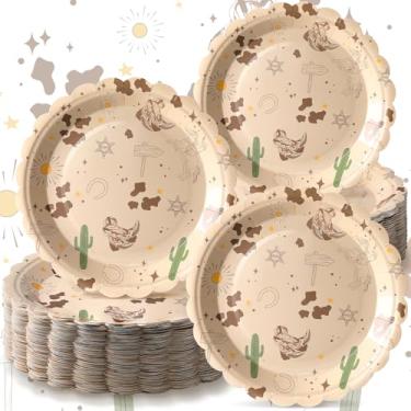 Imagem de Havawish 100 peças de pratos de festa caubói rodeio ocidental, decorações, pratos de papel de aniversário, descartáveis, despedida de solteira, conjunto de utensílios de mesa para jantar com tema