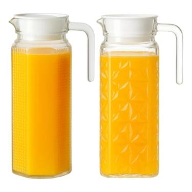 Imagem de Kit 2 Jarra De Vidro 1 Litro para Sucos Água Limonada Serve 5 Copos com Tampa para Geladeira(2)