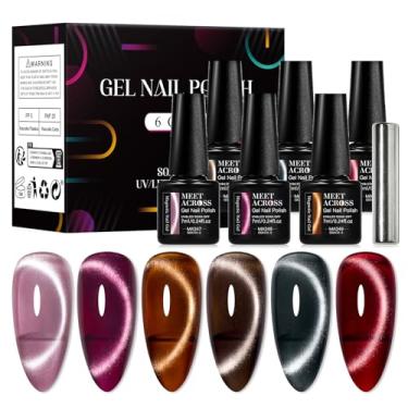 Imagem de 7 peças/conjunto de esmalte magnético para olhos de gato, esmalte de gel olho de gato claro luar com bastão magnético, de longa duração, mudança de cores, verniz de imersão UV/LED para manicure de