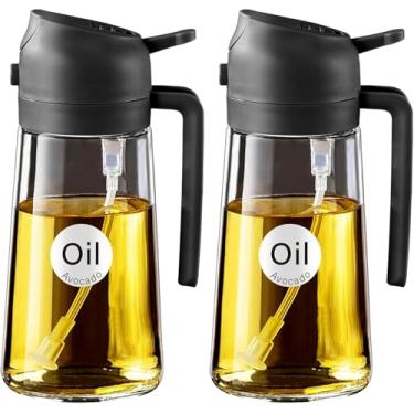 Imagem de XBllcyiv Pulverizador de azeite de oliva de vidro de 470 ml para cozinhar - Dispensador de azeite de oliva 2 em 1 para utensílios de cozinha, fritadeira a ar, salada e churrasco (preto e preto)