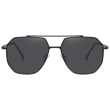 Imagem de MEETSUN Óculos de sol aviador retrô grandes para mulheres e homens, polarizados, grandes, vintage, clássicos, quadrados, aviadores, Armação preta/lente cinza, Standard