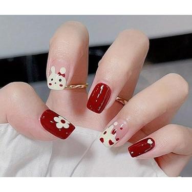 Imagem de Unhas quadradas de pressão, gel macio e curto, 12 tamanhos – 24 kit de manicure falso, fofo e reutilizável, coelho leiteiro macio e fofo