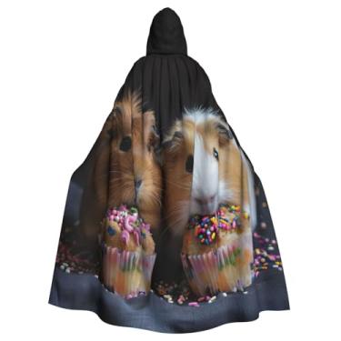 Imagem de XLLingL Capa com capuz para adultos com estampa de porquinhos-da-índia e cupcakes, capa econômica para cosplay, adereços e fantasias capa de bruxa