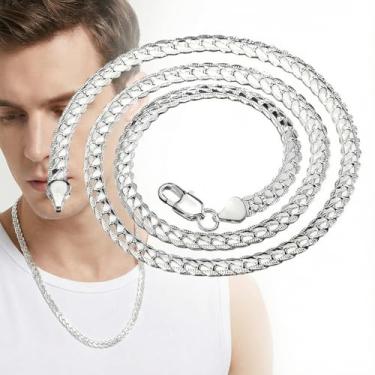 Imagem de Colar de elos cubanos para homens e mulheres – Colar de corrente de prata brilhante de 50 cm, joia de pescoço moderna com fecho lagosta, hipoalergênico e pronto para usar em camadas, 20in, Metal, Sem