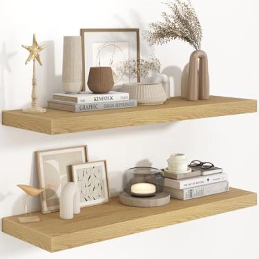 Imagem de Fun Memories Prateleiras flutuantes de 91 x 23 cm para parede, prateleira flutuante de madeira 91 cm de comprimento, prateleiras grandes de parede profundas para decoração e armazenamento de casa