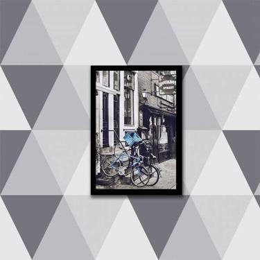 Imagem de Quadro Fotografia Bicicleta Azul 45X34Cm Com Vidro Preta