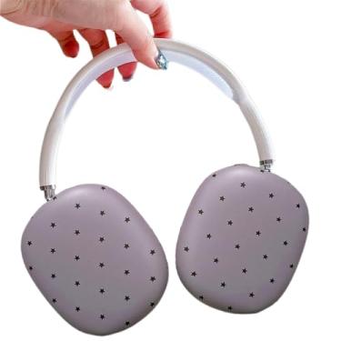 Imagem de Linda capa para AirPods Max 1 e 2, capa dura com design de estrela preta para mulheres e meninas, capa de fone de ouvido cinza simples, capa de plástico à prova de choque, acessórios antiarranhões