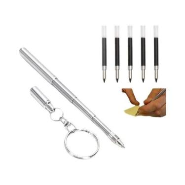 Imagem de Caneta Esferográfica Telescópica Mini Portátil De Aço Inoxidável Com C