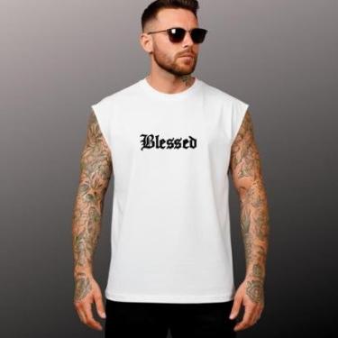 Imagem de Camiseta Regata Modelagem Oversized Estampa Moderna Blessed-Masculino
