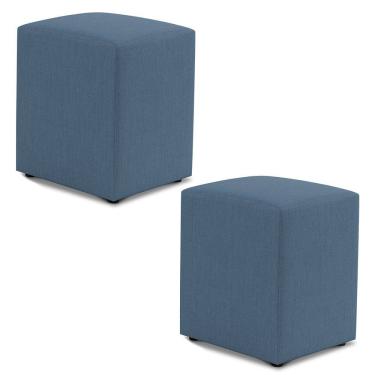 Imagem de Kit 02 Puffs Decorativos Sala de Estar Quadrado 36x47cm Linho Denim - Abmaza