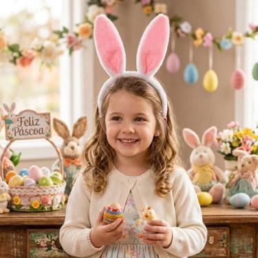 Imagem de Tiara Orelha Coelho Pelúcia Infantil Fantasia Festas Páscoa