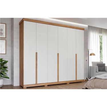 Imagem de Guarda Roupa Casal Guarapari 6 Portas de Abrir 6 Gavetas MDF Cinamomo-Off White Panan