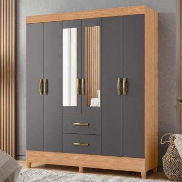 Imagem de Guarda Roupa Casal Cancun 6 Portas 2 Gavetas MDP com Espelho Freijó Titanium Casa H