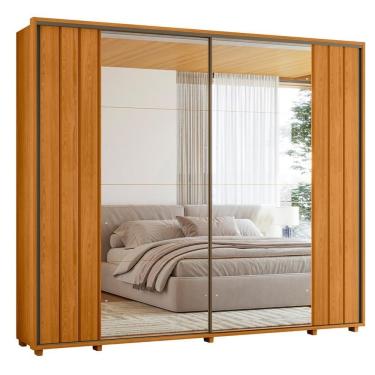 Imagem de Guarda Roupa Casal Dalí Ripado 2 Portas de Correr 8 Gavetas MDF Cinamomo Madetec Móveis