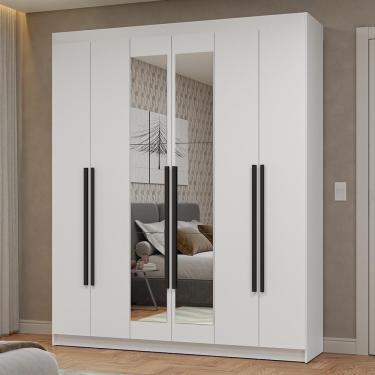 Imagem de Guarda Roupa Casal Netuno 6 Portas Batentes 4 Gavetas MDP Branco-branco-preto Madesa
